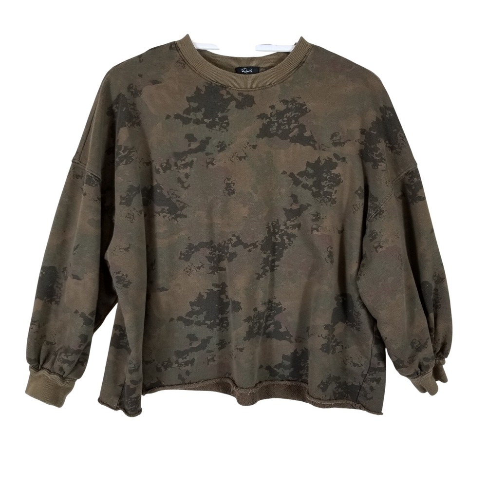 Rails Camo Raw Hem Sweatshirt Womens Small Green Brown Camouflage Pullover